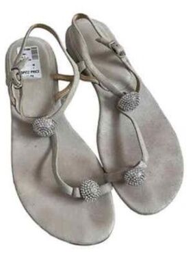 Stuart Weitzman Balls of Fire Sandals Silver Iridescent Suede Women’s Size 8